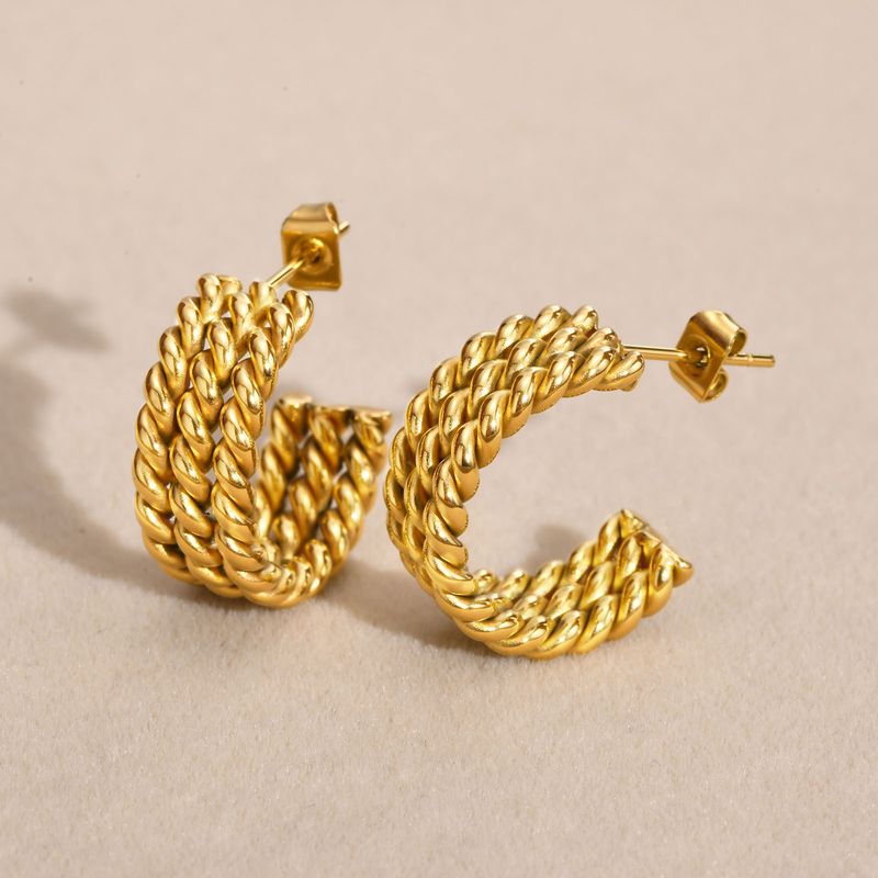 Boucles d'oreilles créoles torsadées en acier inoxydable pour femmes, style vintage tissé_voghion.com
