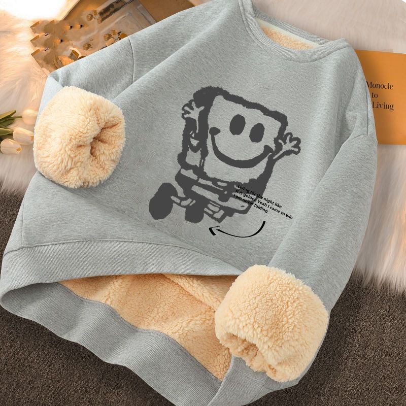 Felpa girocollo per uomo e donna, giacca a maniche lunghe in lana d'agnello spessa foderata in pile per studenti autunno inverno coppia_voghion.com