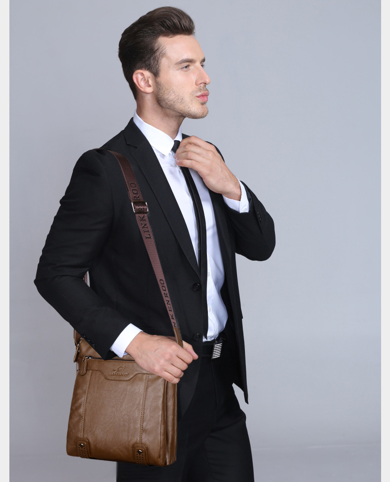 Taschenset für Herren: Einschultrige Herren-Ledertasche, umgehängte Business-Aktentasche, lässiger vertikaler Gezeitenrucksack._voghion.com