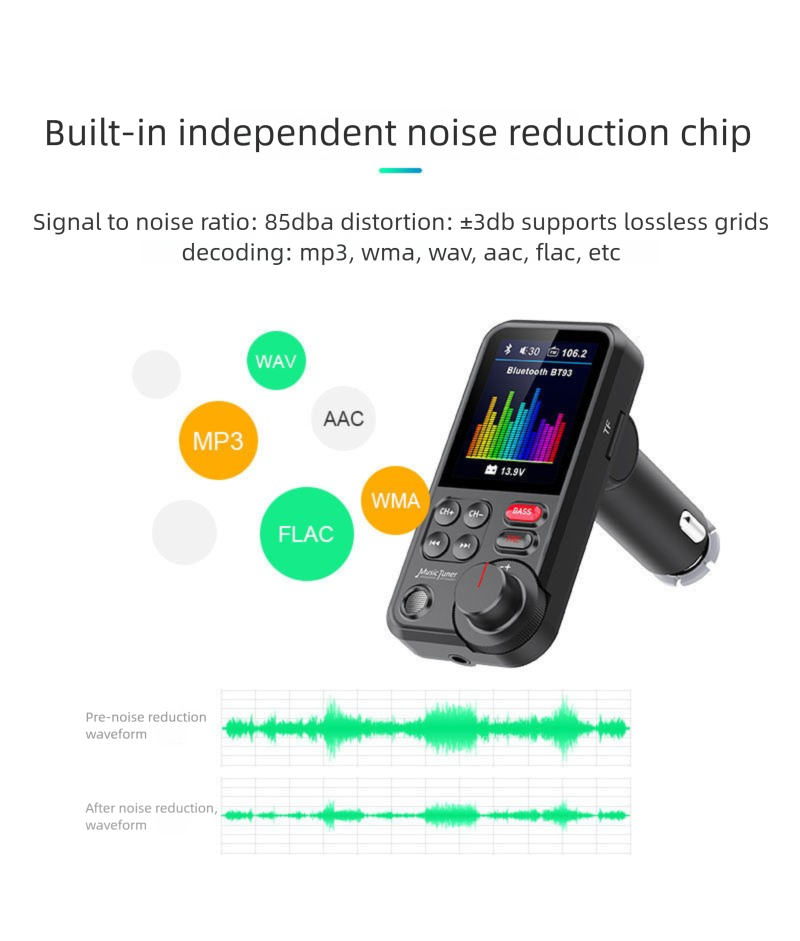 Color Screen MP3 Bluetooth Hands-Free QC3.0 Fast Charging Car Charger Card Slot High-Fidelity HiFi Lossless Music Player_voghion.com
