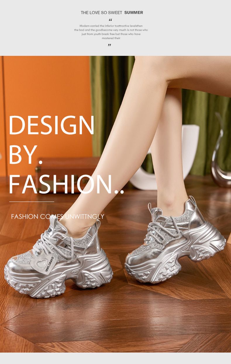 Thick soled dad for women, 2024 autumn new item, rhinestone versatile, explosive street sports and leisure shoes, height_voghion.com