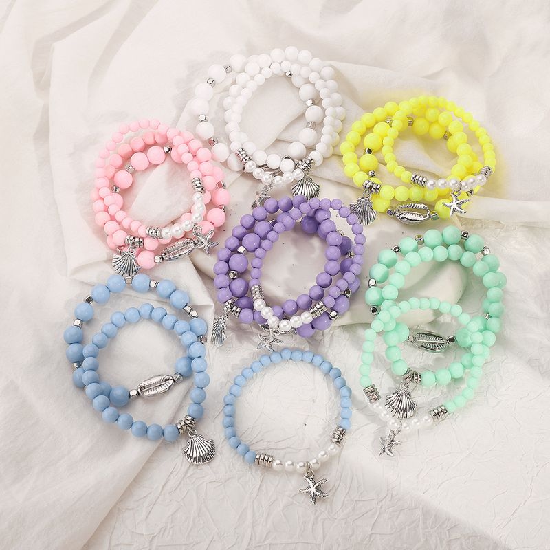 B2708 Bohemian Casual Vacation Style Starfish Shell Sweet Colorful Beaded Bracelet Set_voghion.com