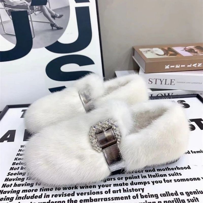 2025 Nuove scarpe da donna con fodera in pelliccia di visone, mocassini in cotone con fodera in pelliccia, scarpe basse con suola spessa, moda_voghion.com