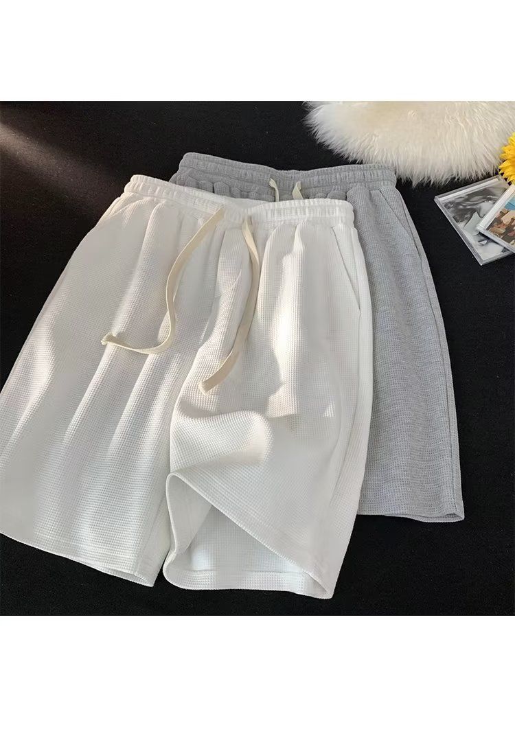 Khaki Waffle For Men's Summer Slim American Loose Casual Sports Pants, Trendy Brand Five Point Shorts_voghion.com