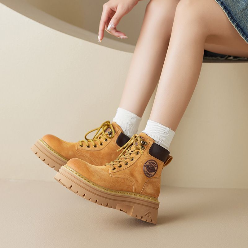 White Deer Same Style 2024 Martin For Women, New Autumn Outdoor Hiking Climbing Yellow B, First Layer Pigskin Work_voghion.com