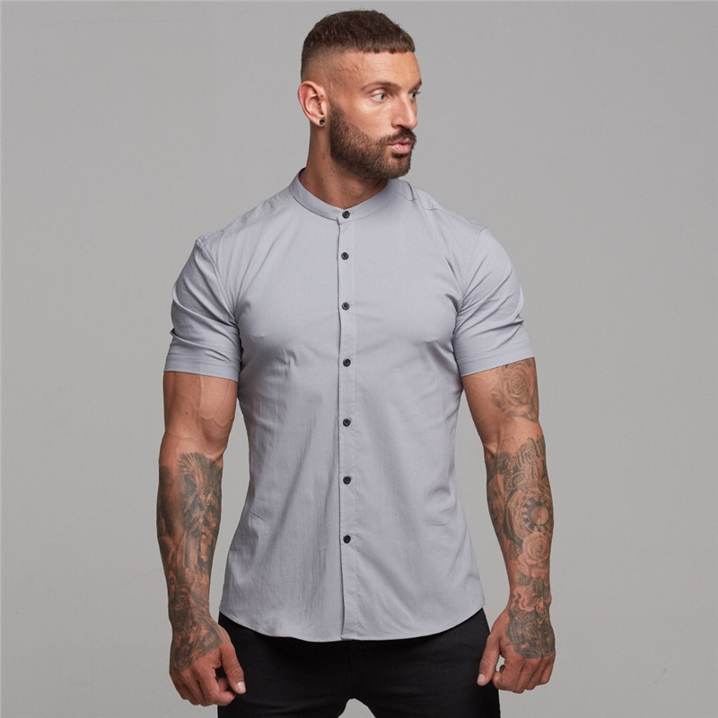Camicia a maniche corte per sport fitness T-shirt da allenamento per corsa da uomo Camicia con fondo elasticizzato slim fit ad asciugatura rapida_voghion.com