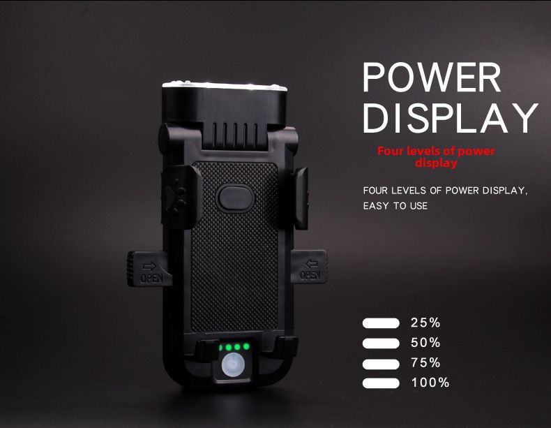 Suport telefon mobil pentru bicicletă, baterie externă multifuncțională, lumină puternică, claxon, rezistență mare, blocare cu un singur clic, încărcare telefon mobil_voghion.com