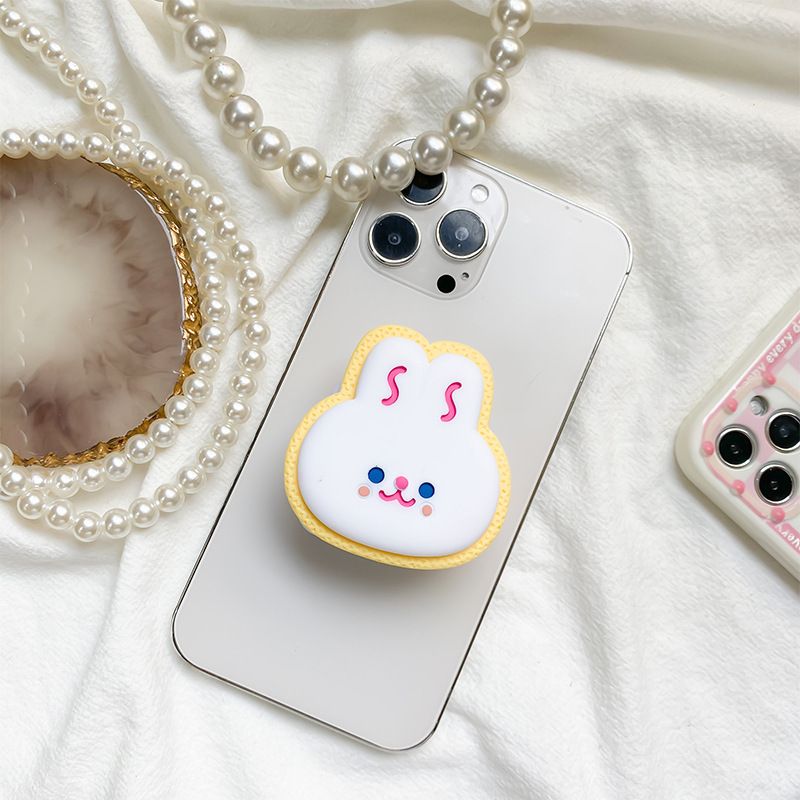 Supporto per airbag per cellulare a forma di coniglio con simpatico cartone animato, incollato con specchio da trucco portatile da tavolo, supporto stabile per nicchia_voghion.com