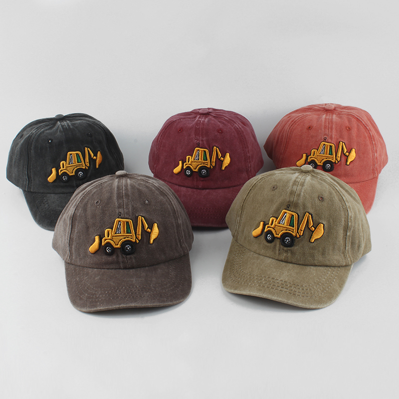 Gorros de béisbol lavados de algodón para bebé, gorra con bordado de excavadora de dibujos animados para niño, gorras Snapback de verano al aire libre para niño y niña_voghion.com