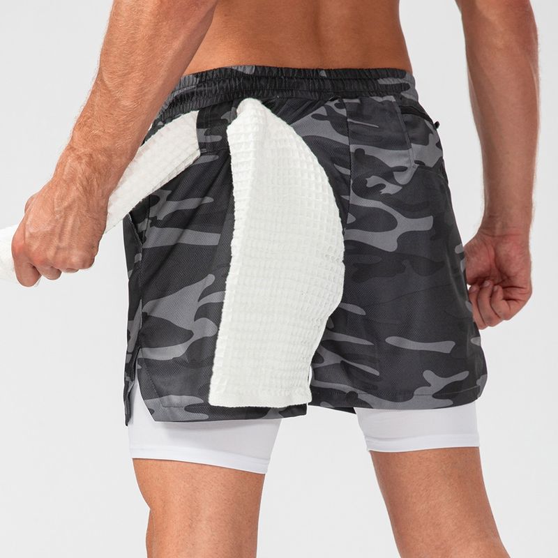 Nieuwe camouflagesportshorts voor heren, dubbellaagse sneldrogende hardloopbroek met meerdere zakken, trainings- en fitnesscapris_voghion.com