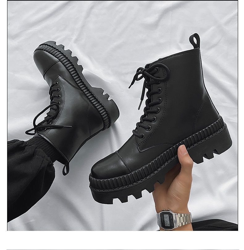 Men's Shoes Martin Boots Men's British Style High Top Leather Boots With Side Zippers Autumn And Winter New Martin Work Boots_voghion.com