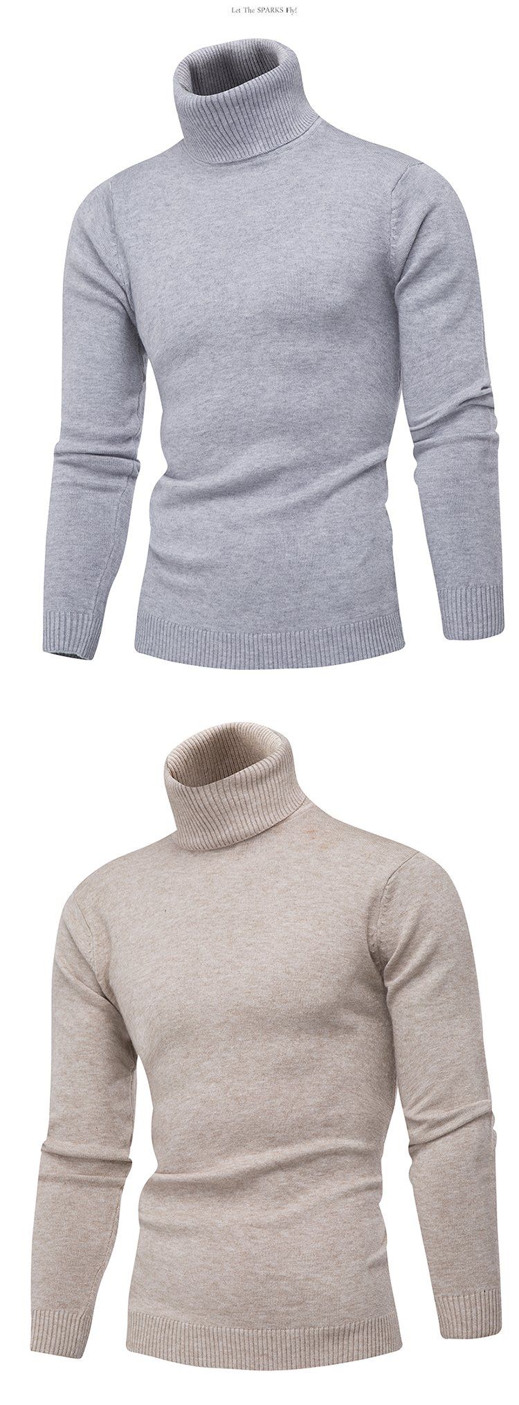 Ropa de hombre Suéter de color sólido de otoño e invierno Suéter de corte entallado de color sólido de moda para hombre Suéter de base de corte entallado de cuello alto_voghion.com