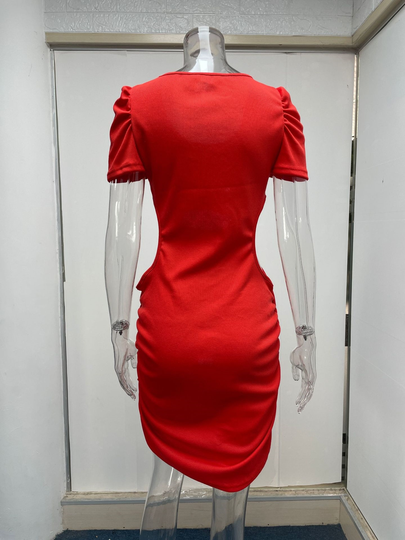 Damenkleid mit kurzen Ärmeln, umwickelter Hüfte, enger, kurzer Rock_voghion.com