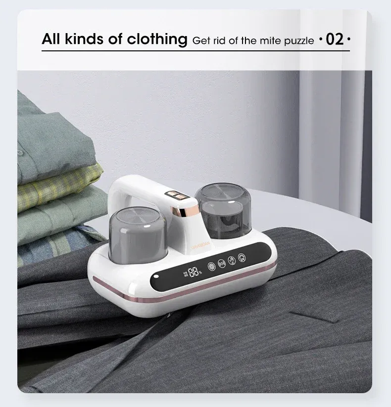 Aspiradora de ácaros de cama de 10 kPa, 5 en 1, inalámbrica, con luz UV-C, tecnología ultrasónica, succión potente, bajo nivel de ruido, para polvo, pelo de mascotas._voghion.com