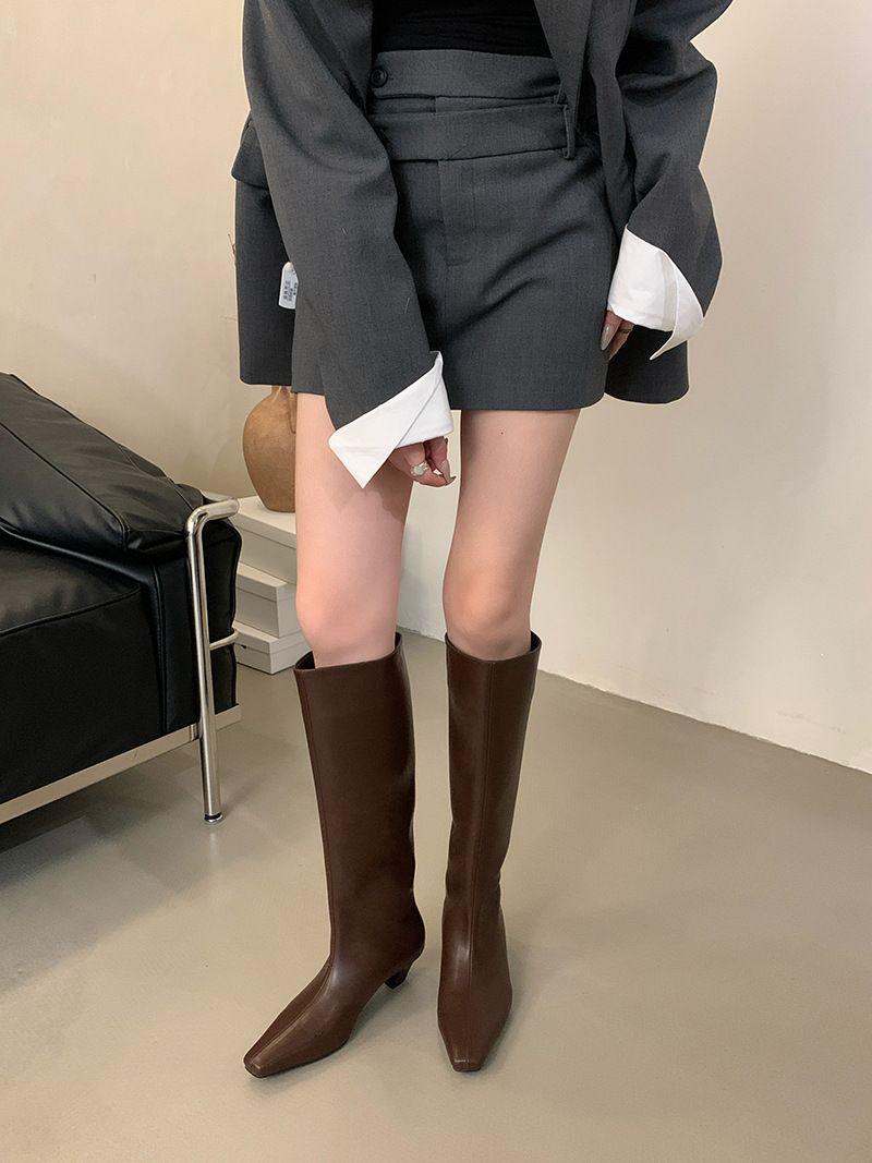 Chaussures pour femmes, bottes rétro, printemps, nouveau tube large, bottes de chevalier en cuir souple pour femmes, bottes fines à talon bas, pas au-dessus du genou_voghion.com