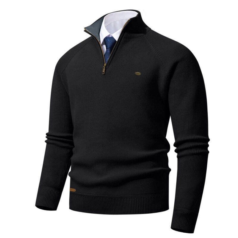 Rippstrickpullover für Herren – Pullover mit Stehkragen und Halbreißverschluss (verdickte Polyestermischung, schmale Passform, unverzichtbar für die Winter-Streetwear)_voghion.com