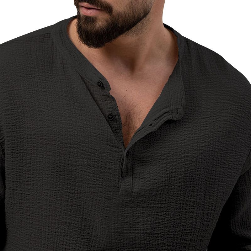 Men's solid color casual T-shirt long sleeve shirt pants suit_voghion.com