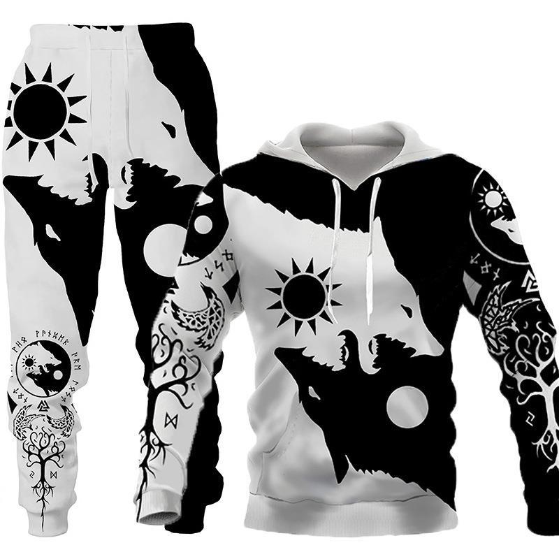 2024 New Tiger Animal Pattern 3D Printed Hooded Men's Sweater Set_voghion.com