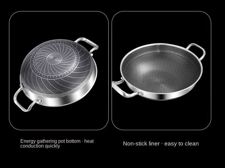 32cm 304 Stainless Steel Frying Pan Food Grade Non Stick Pan Honeycomb Pot Bottom Induction Cooker Gas Stove General Wok_voghion.com
