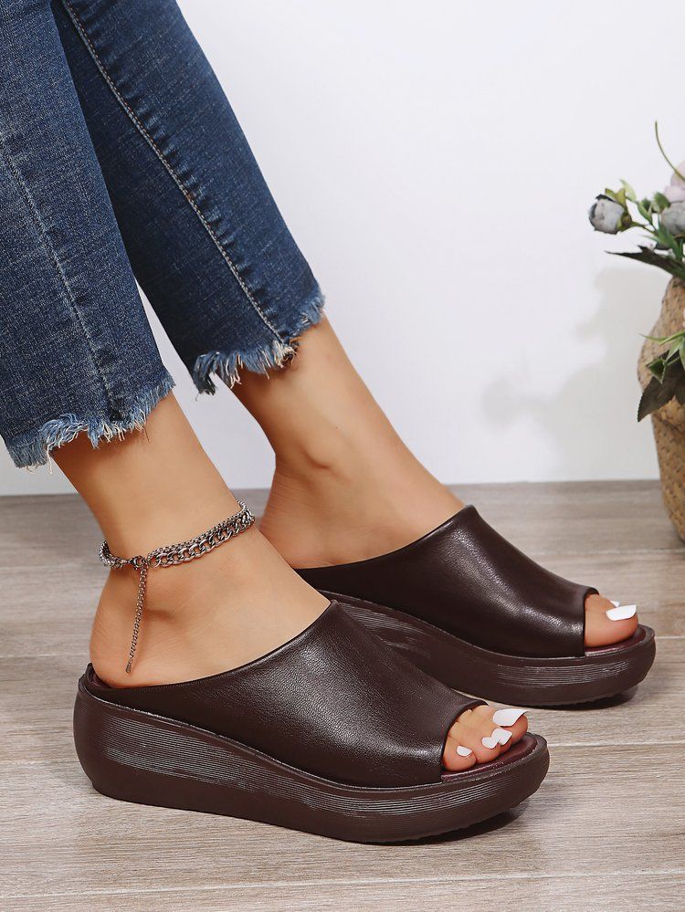 Large Slope Heel Open Toe Slippers For Women Wearing Thick Soled Fish Mouth Beach Sandals_voghion.com