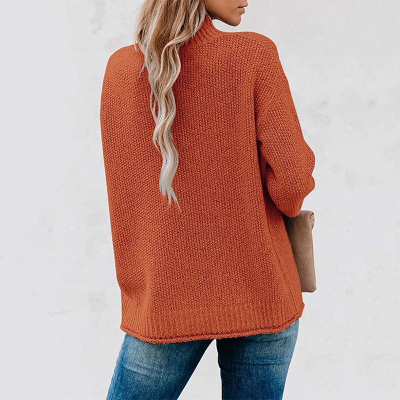 Women's turtle neck lady solid color temperament commuter knit top women's sweater_voghion.com