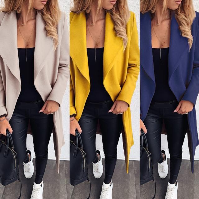 Women's Clothing Autumn And Winter Models 6 Colors Loose Large Size Solid Color Casual Suit Collar Long Sleeve Woolen Coat_voghion.com