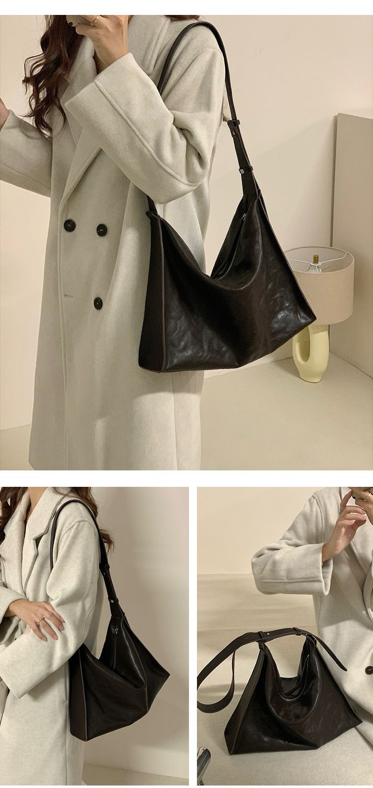 Borsa a tracolla in vera pelle 2024 nuova Hobo in pelle di mucca da donna, stile estremamente semplice, borsa a tracolla capiente, borsa grande per donna_voghion.com