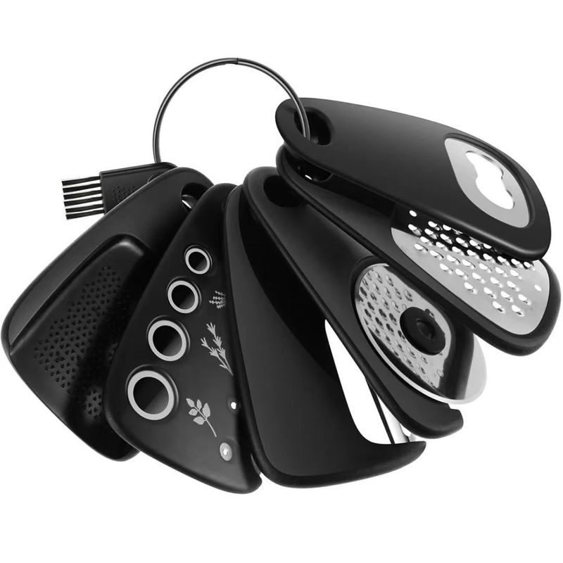 Stackable Kitchen Gadgets 6-Piece Set: Melon Peeler, Herb Cutter, Garlic Grinder, Can Opener, Cheese Grater, Pizza Knife_voghion.com