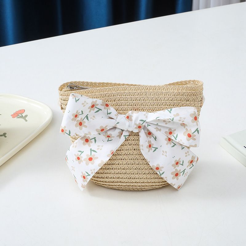 Cappello da pescatore con fiocco in paglia, protezione solare estiva per genitori e figli, con parasole piatto per bambini, set di borse, alla moda_voghion.com