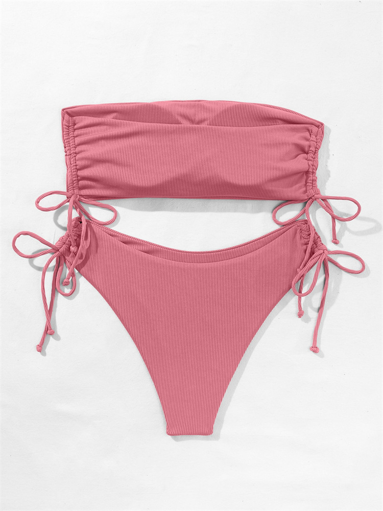 Damenbekleidung Split Tube Top Bikini Einfarbig Sexy Damen Badeanzug Mehrfarbig_voghion.com