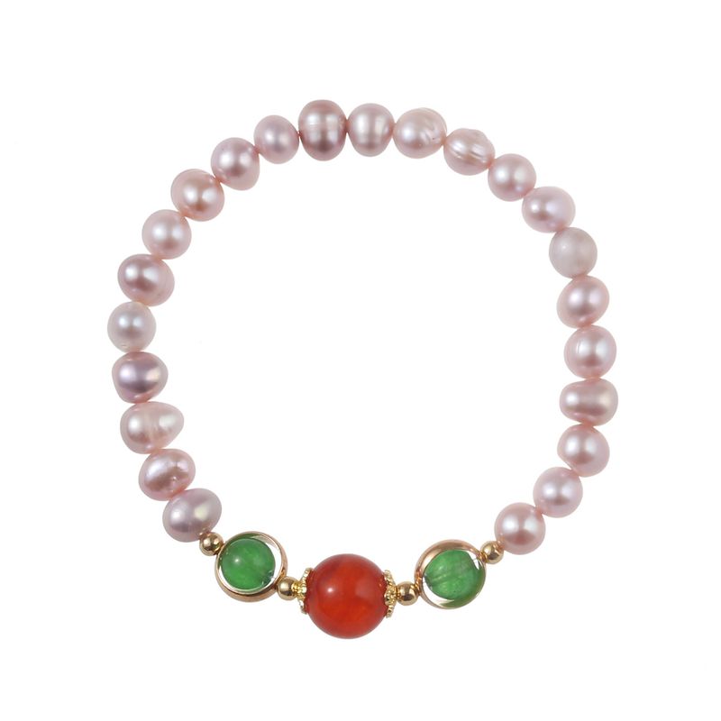 DIY Homemade Natural Stone Freshwater Pearl Bead Bracelet For Women, New Chinese Elastic Rope, Exquisite Hand String_voghion.com