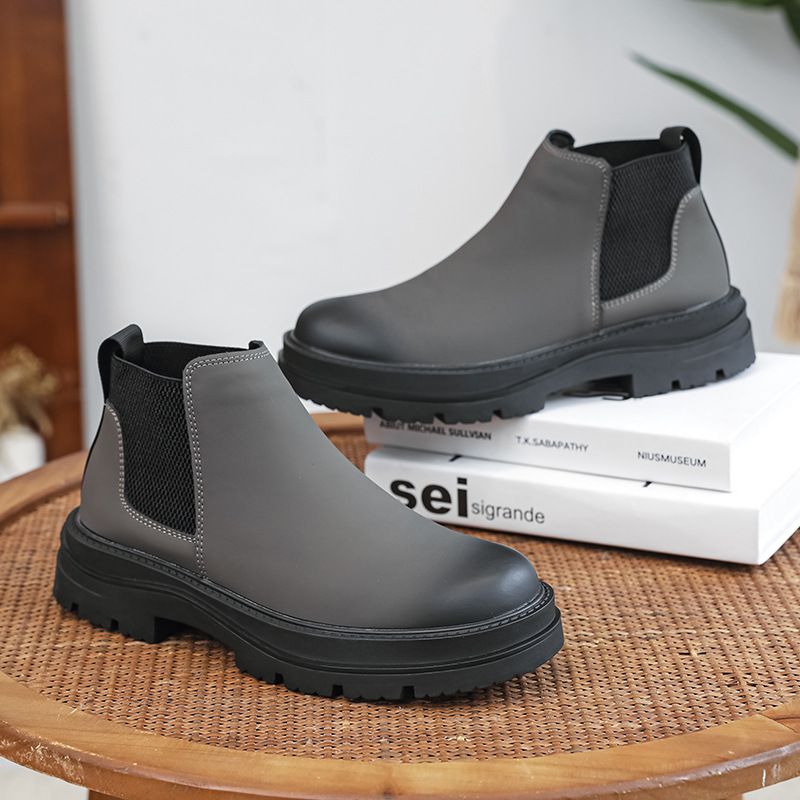 Retro Tooling Boots Thick-soled Heightened Lazy Foot-covering Martin Boots Genuine Leather Chelsea Short Boots_voghion.com