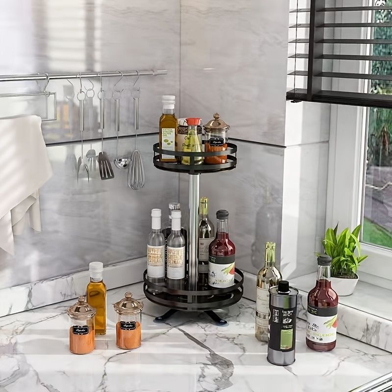1pc 2/3-layer Rotatable Kitchen Seasoning Rack, Metal Turntable, Rotatable Spice And Seasoning Storage Rack, Spice Jar Organizer_voghion.com