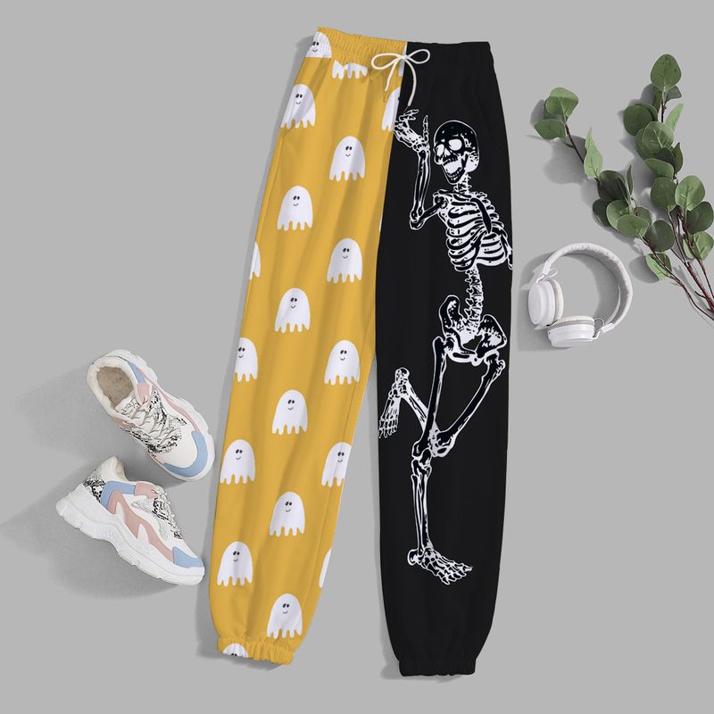 Pantaloni casual versatili a vita alta con gamba larga e stampa digitale 3D Halloween Series 2023 da donna_voghion.com