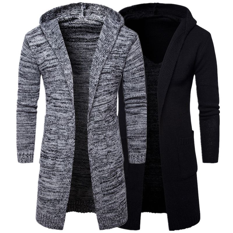 winter new hooded thick cardigan European size men's solid color knitted sweater Spring and Autumn coat_voghion.com