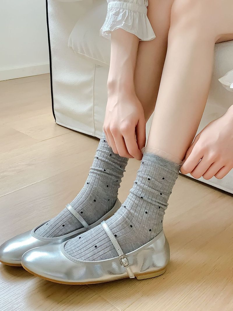 Calze estive da donna, sottili fino a metà polpaccio, a pois, versione coreana dei semplici calzini di cotone da donna_voghion.com