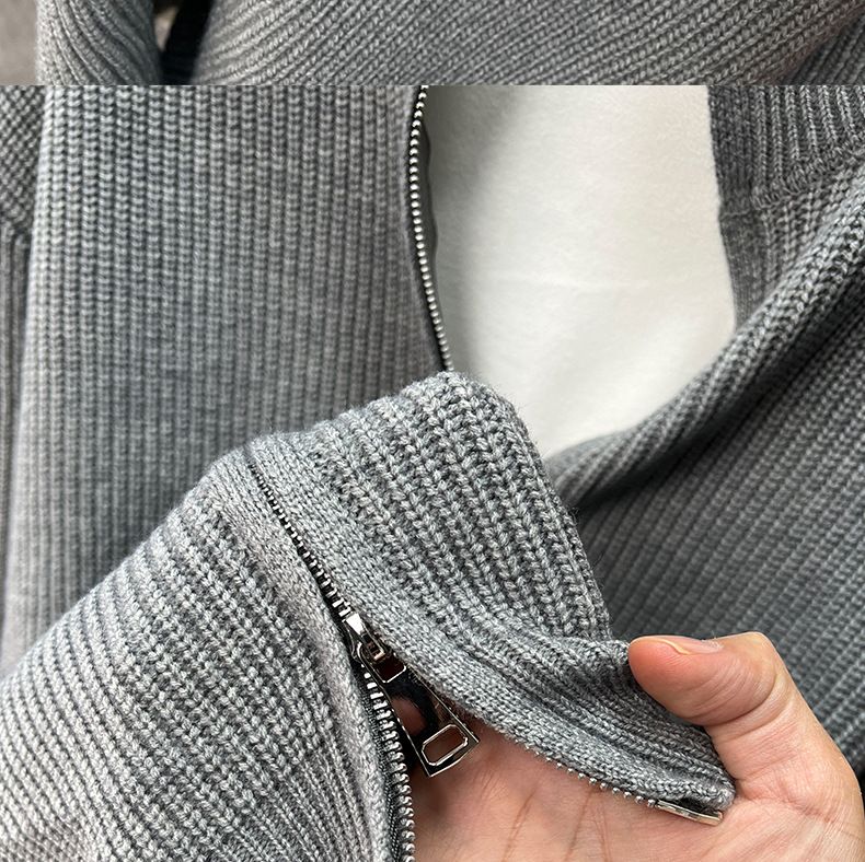 Men's Clothing Popular Cardigan Sweater Men 2024 Heavy Craft Korean Version Stand Collar Solid Color Large Size Knitted Sweater Men's Coat Trend_voghion.com