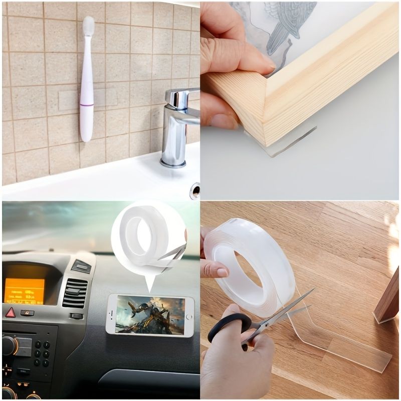 3 rollen sterke dubbelzijdige tape, sterke kleefkracht, herbruikbaar, traceerbaar, multifunctioneel, verwijderbaar, wasbaar, transparante nanotape voor thuis, kantoor en auto._voghion.com