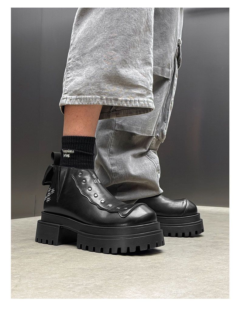Dickbesohlte Derby-Schuhe Retro Punk Ruffian Hübsche Lokomotive Lederschuhe Kurze Stiefel_voghion.com