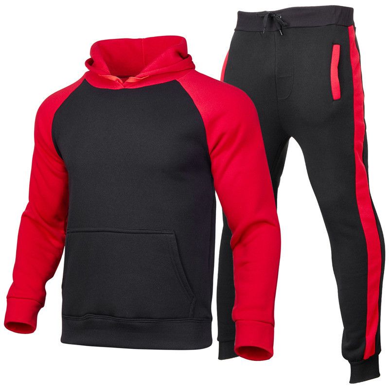 Nuovo set di maglioni sportivi da uomo con maniche a spalla e in pile con cappuccio, coordinato con i colori, alla moda e larghi_voghion.com