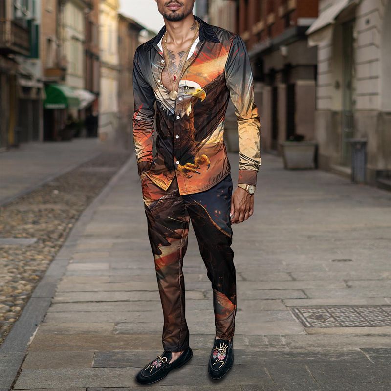 2025 Spring/Summer Printed Simple Two Piece Set For Men, Lightweight Party, Long Sleeve Suit, Fashionable Design, Breathable Fab_voghion.com