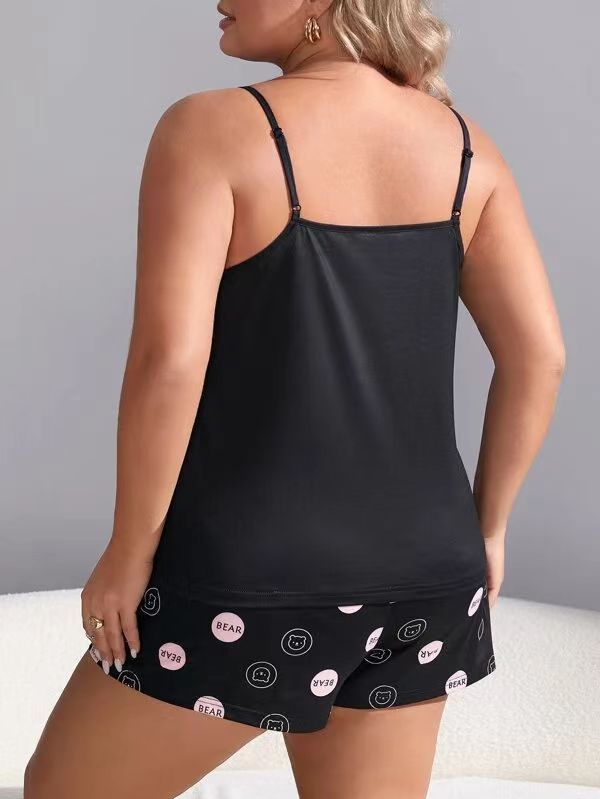 Pyjama décontracté grande taille pour femme - Débardeur et short sans manches à imprimé anime - Tissu en soie douce et laiteuse - Haute élasticité_voghion.com