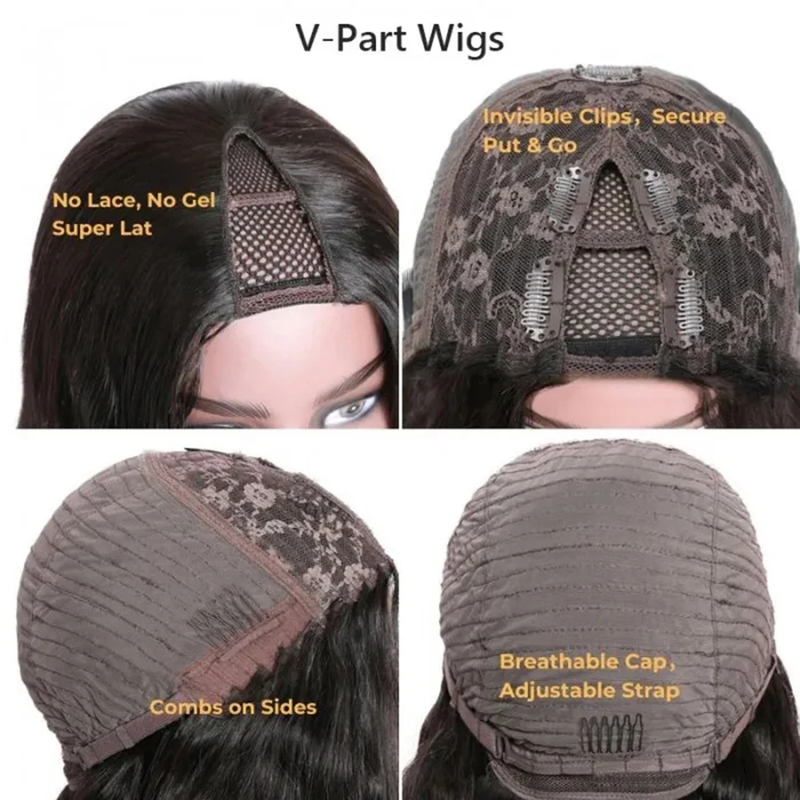 30 32 Inch Bone Straight Glueless Wear and Go Wig 180% Cheap V Part 100% Human Hair Wigs for Women On Sale_voghion.com