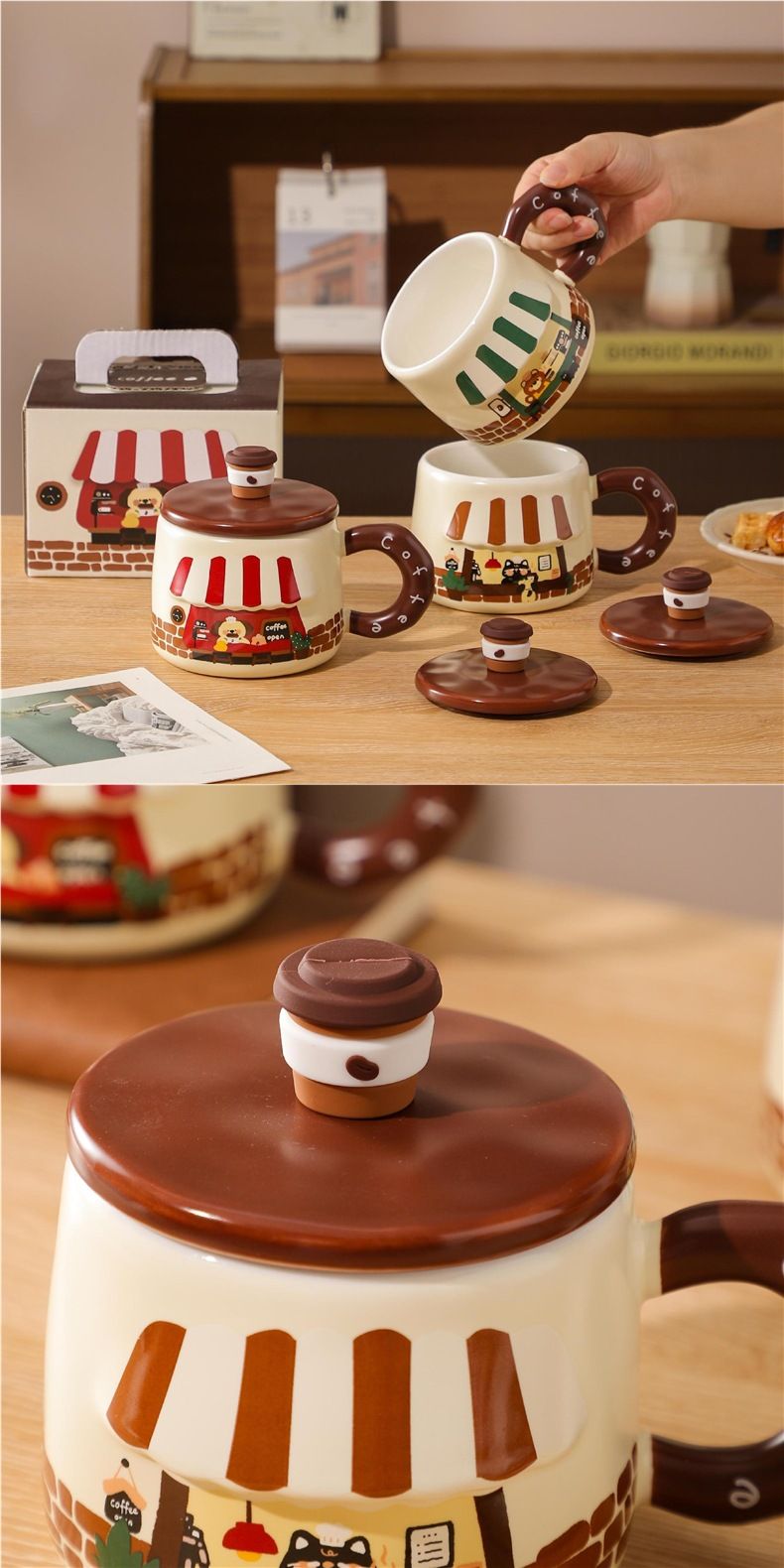 Creative Cartoon Ceramic With Lid High-Value Embossed Mug Student Gift Water Home Cute Breakfast Cup_voghion.com