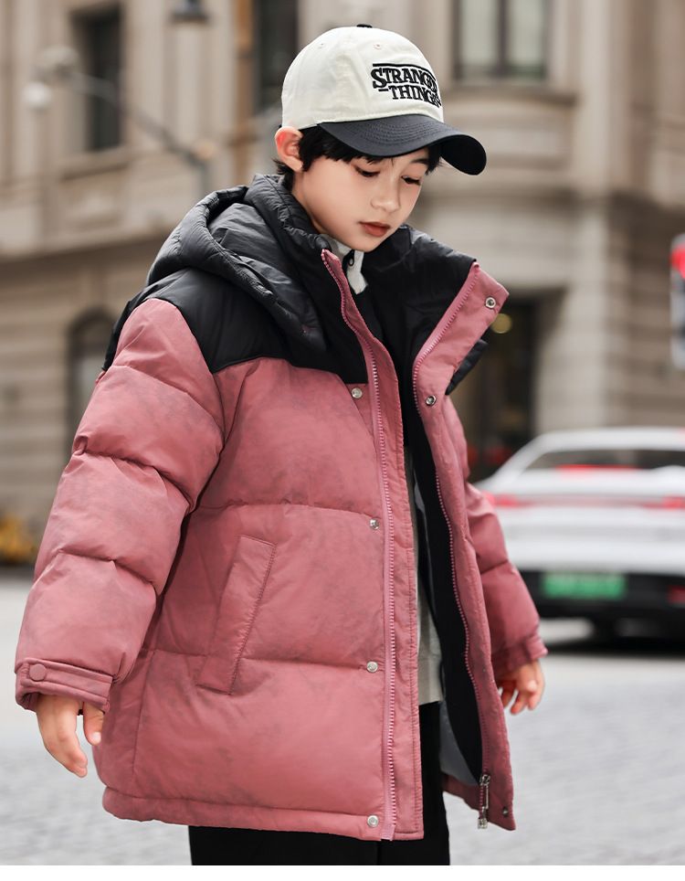 Boys Girls Winter Puffer Jacket With Hood, Warm Thick Down Coat For Kids, Mid-Length Waterproof Windproof Outerwear, Soft Lightweight Comfortable_voghion.com