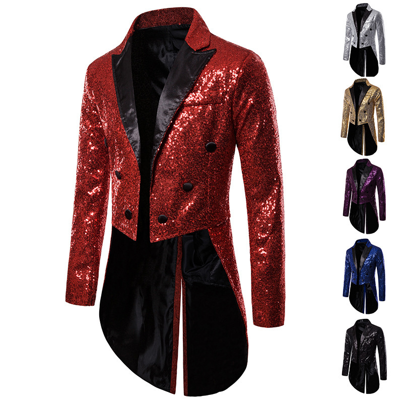 Men's Casual Suit Tuxedo Men's Solid Color Sequin Banquet Performance Suit_voghion.com