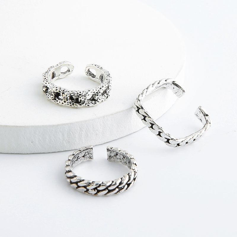 New Beach With Hollow Totem Pattern Joint Ring Set Of 3 Open Feet Rings_voghion.com