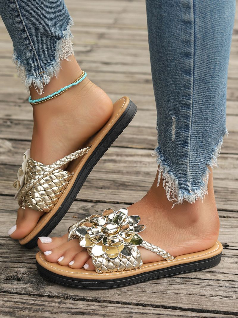 Damenschuhe Sommer Neue große Damensandalen Strandschuhe Gewebte Schuhe Einfache Mode Flip-Flops_voghion.com