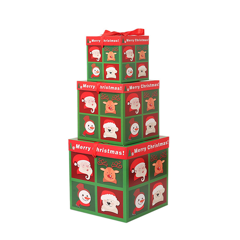 Goodfortune 3 peças caixa de natal dobrável cor brilhante estilo natal boneco de neve padrões gravata borboleta feliz natal caixa de presente para festival_voghion.com