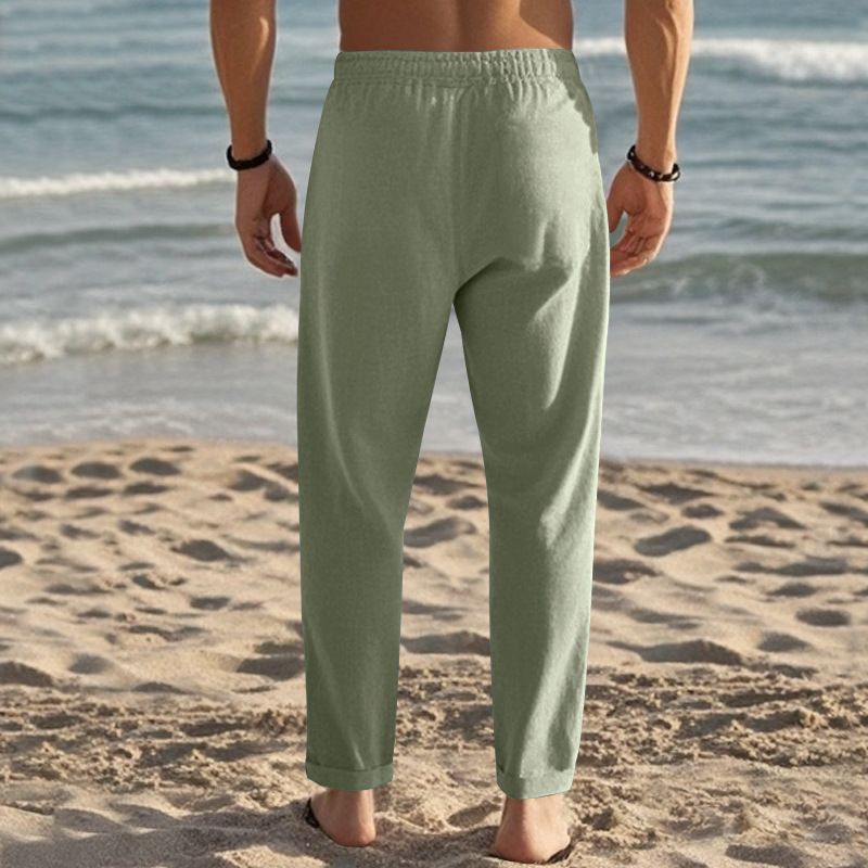 "Freizeithose aus Leinen für Herren - Atmungsaktive Sommerhose mit gerader Passform für Outdoor- und Strandkleidung (Weiß, Schwarz, Grau, Khaki, Armeegrün)"_voghion.com